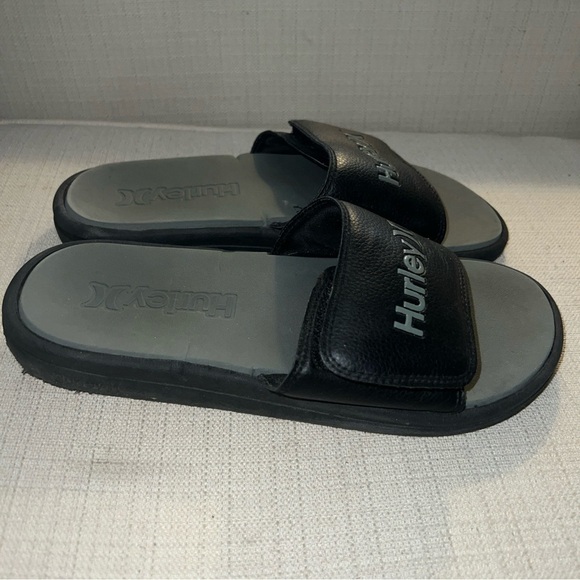 HURLEY Size 8 Black with Gray Logo Adjustable Men's Comfort Slide Sandals - Picture 6 of 11